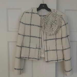 Mango Cream and Black Maxi Floral Tweed Blazer